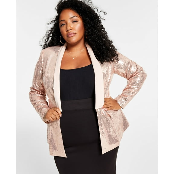 Nina Parker Trendy Plus Size Sequin Blazer Champagne 3X