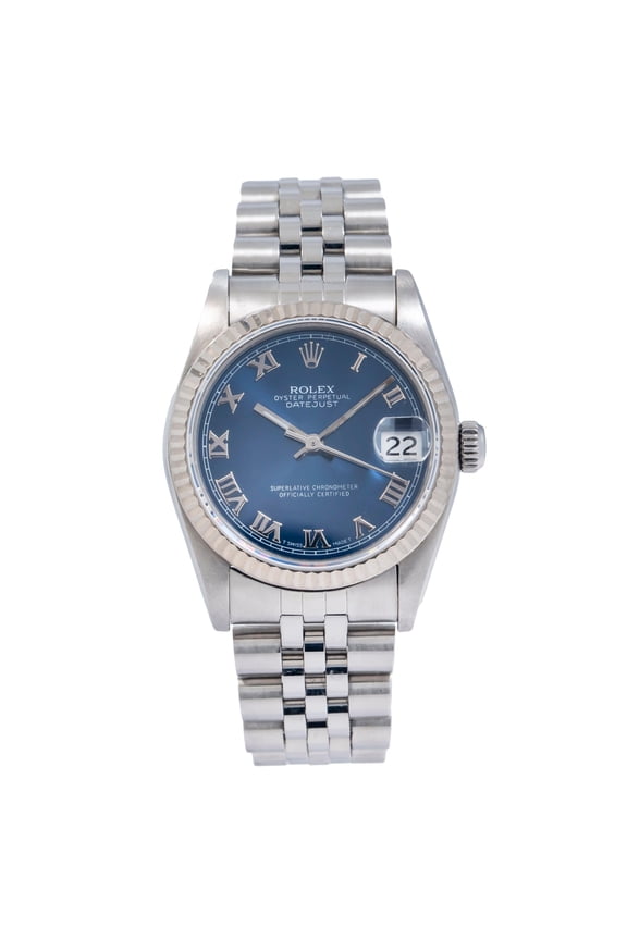 Pre-Owned Rolex Datejust 31MM 68274 Blue Roman Dial Fluted Bezel Stainless Steel Jubilee Bracelet