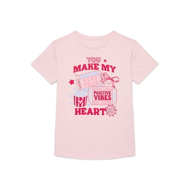 Wonder Nation Girls Heart Pop Graphic T-Shirt with Short Sleeves, Sizes 4-18