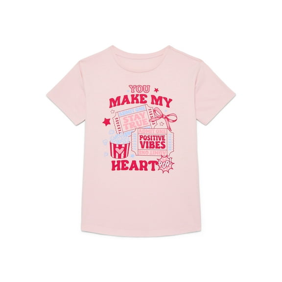 Wonder Nation Girls Heart Pop Graphic T-Shirt with Short Sleeves, Sizes 4-18