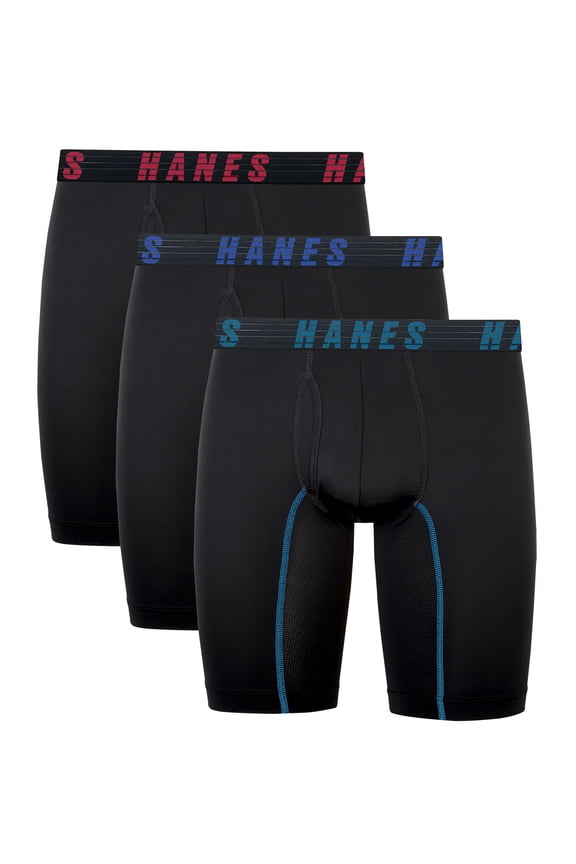Moves Mens Anti-Chafe Long Leg Boxer Brief, X-Temp, 3-Pack, 8" Inseam