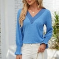 thumbnail image 3 of AherBiu Spring Causal Tops for Women Long Sleeve Crochet V Neck Comfy Loose Tshirt Tunic Blouse, 3 of 7