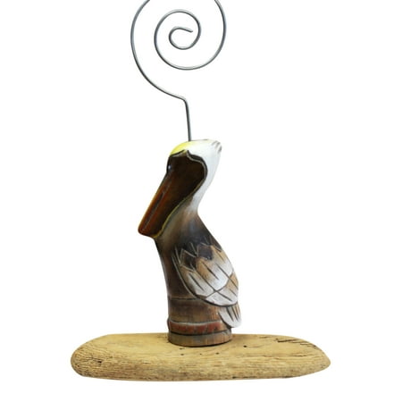 Hand Carved Marble Top - Pelican on Piling with Driftwood Desktop Photo Holder Hand Carved