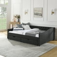 thumbnail image 4 of Newest Queen Size Daybed with Drawers Upholstered Tufted Sofa Bed,,with Button on Back and Copper Nail on Waved Shape Arms(84.5"x63.5"x26.5"), 4 of 10