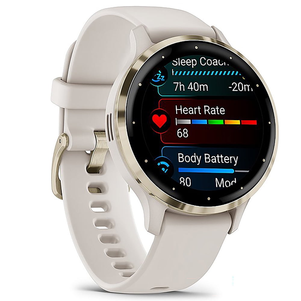 Garmin 010-02785-04 Venu 3S Health Fitness GPS Smartwatch Gold Steel Bezel with Ivory Case 41mm Bundle with Charging Dock, Silicone Dust Cover 3 Pack and USB Type C Charging and Sync Cable
