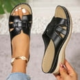 thumbnail image 2 of Hopeusnice Women's Slippers Non-Slip PU Materials Summer Shoes Wedge Heel Open Toe Sandals Trendy Breathable Soft Round Toe Slip-Resistant Walking Shoes Black 40, 2 of 7