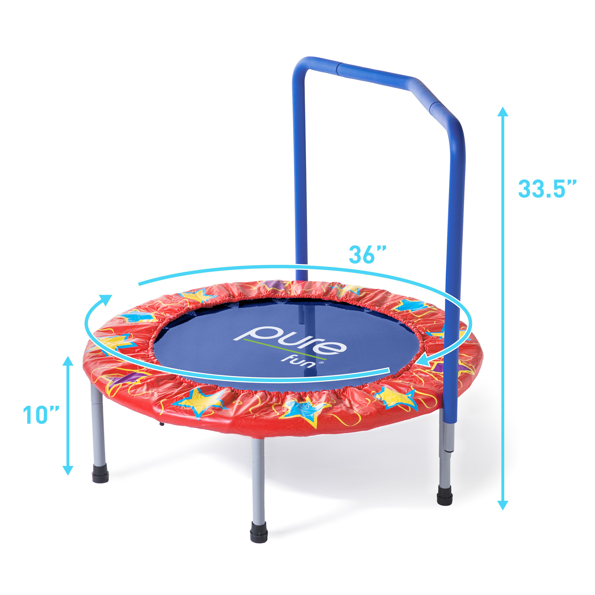 Pure Fun 36-Inch Trampoline for Kids, with Handrail, Red/Blue - image 2 of 4