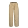 thumbnail image 5 of SELONE Plus Size Lounge Pants for Women Loose Lounge Pants with Pockets Elastic Waist Cropped Trouser Casual Long Beach Pants Pull on Solid Straight Lightweight Khaki S Tall Breathable Summer Clothes, 5 of 5