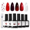 thumbnail image 6 of modelones Red Gel Nail Polish Set, 6 Colors 2026 Burgundy Bloody Wine Dark Red Jelly Pearl Glitter Gel Polish Silver Cat Eye Nail Polish with Liner Pen& Magnet& Wooden Stick LED Gift, 6 of 9