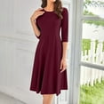 thumbnail image 2 of Qwertyu Womens Fall Dresses 3/4 Sleeve Crewneck Solid Color Midi Dress Trendy Casual Flowy Dresses for Women Dark Purple XL, 2 of 5