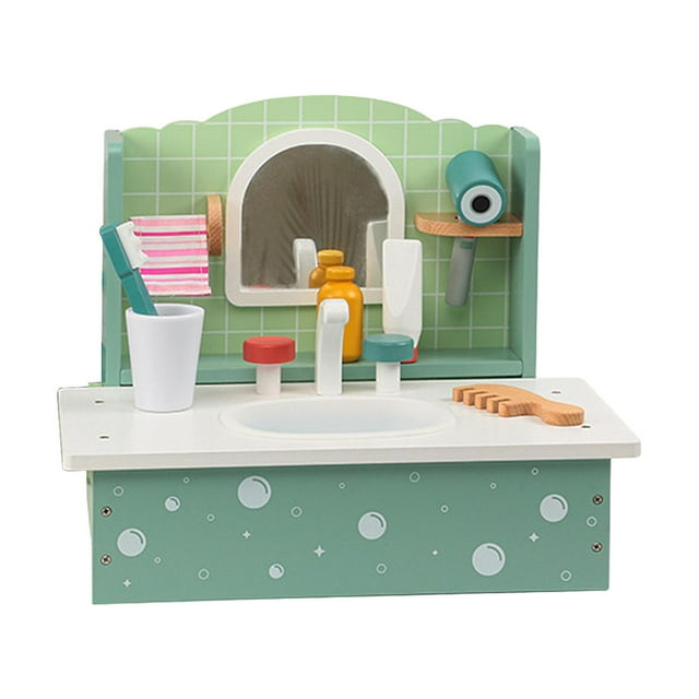 Juego de juguete para lavabo de baño de juguete con lavabo, accesorios de tocador, lavabo, conjunto de juguete para niños pequeños, niños y niñas Sunnimix juguetes de rompecabezas