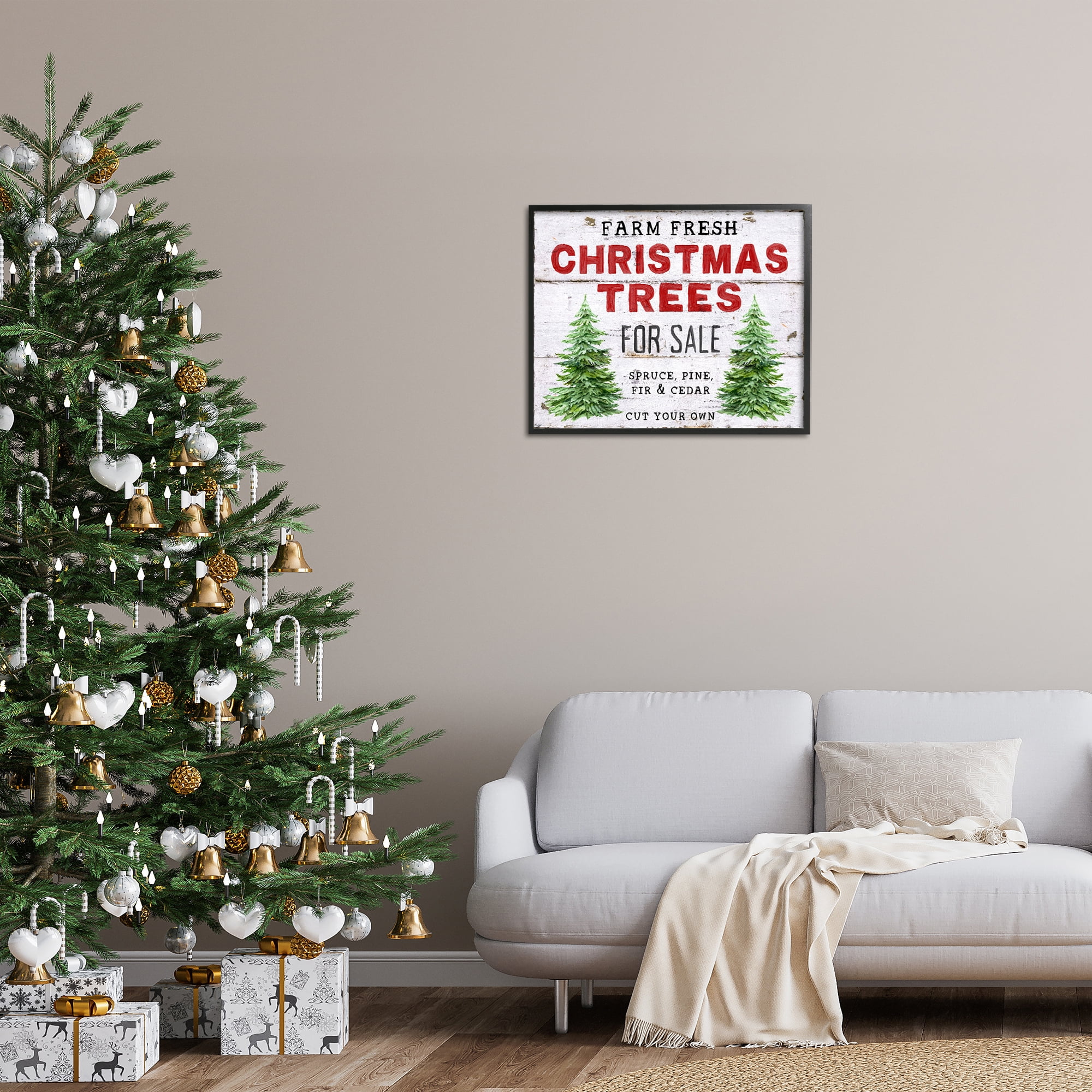 Stupell Industries For Sale Christmas Trees Holiday Painting Black Framed Art Prints Wall Art, 30 x 24