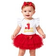 thumbnail image 3 of Tiijoy Baby Girls 1St Birthday Outfits Flutter Sleeve Romper Tutu Skirt Headband 3Pcs Set, 3 of 4