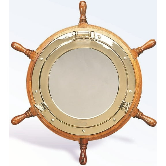 Nagina International Lavish Deluxe Brass Porthole Mirror Ship Wheel | True Home Decor (16 Inches)