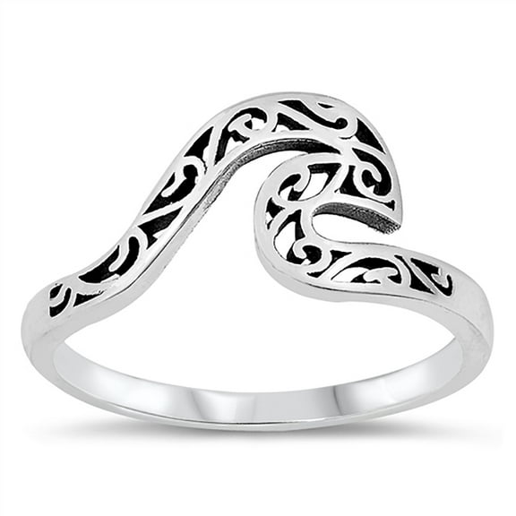 All in Stock Sterling Silver Filigree Wave Ring Size 8