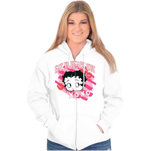 Betty Boop Eat Ya Heart Out XOXO Zip Hoodie Sweatshirt Women Brisco Brands S