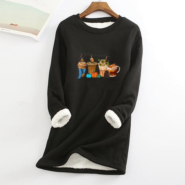 Hauts d'Automne pour Femmes, Col Rond avec Poche, Épais, en Peluche, Manches Longues, Manches 3/4, en Liquidation