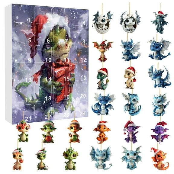 24 Days * the Dragon in the Forest Advent Calendar 2025, Funny 2025 Dragon Advent Calendar, 24 Days of Christmas Vacation AdventCalendar with Unique DragonPendants for Adults Kids