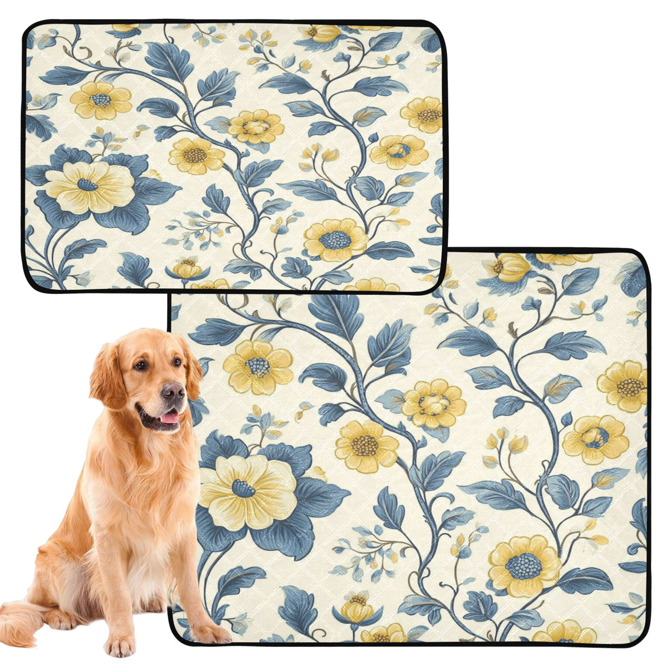 Qxltty Yellow Vintage Floral Pattern Cat litter Pads Pet Set of 3 Diaper Mats Center Anti-leakage Layer Absorbent Soft and Comfortable