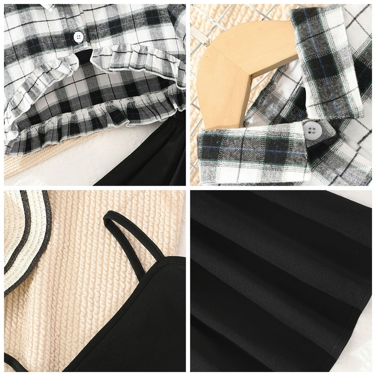 Girls Summer Outfits Short Sleeve Solid Tops And Dress 2Pcs Girls Summer Outfits Short Sleeve Solid Tops And Dress 2Pcs
