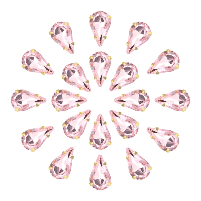 Unique Bargains 20Pack Teardrop Sew on Rhinestone - 13x8mm Glass Teardrop Crystal Rhinestones in Gold Prong Setting (Pink)