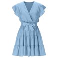 thumbnail image 5 of HOMBOM Mini Dresses for Women Blue Bandage Sundress Spring Layered Look Solid Ruffled Tiered Hem Flutter V-Neck Dresses Women, 5 of 6
