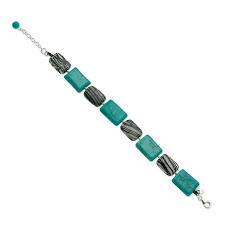 - Sterling Silver 7in Dyed Howlite & Zebra Jasper Bracelet