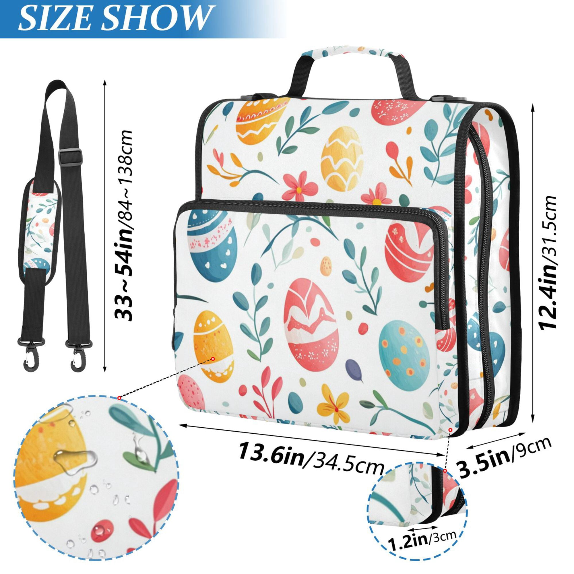 FORMRS Zipper Binder with Shoulder Strap 2-inch Ring 500 Sheet Capacity File Bag, Cute Easter Eggs