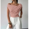 thumbnail image 3 of Women Summer Off the Shoulder Crop Cute Tops Sleeveless One Shoulder Ruched Y2K Going Out Tank Top Pink XL, 3 of 5