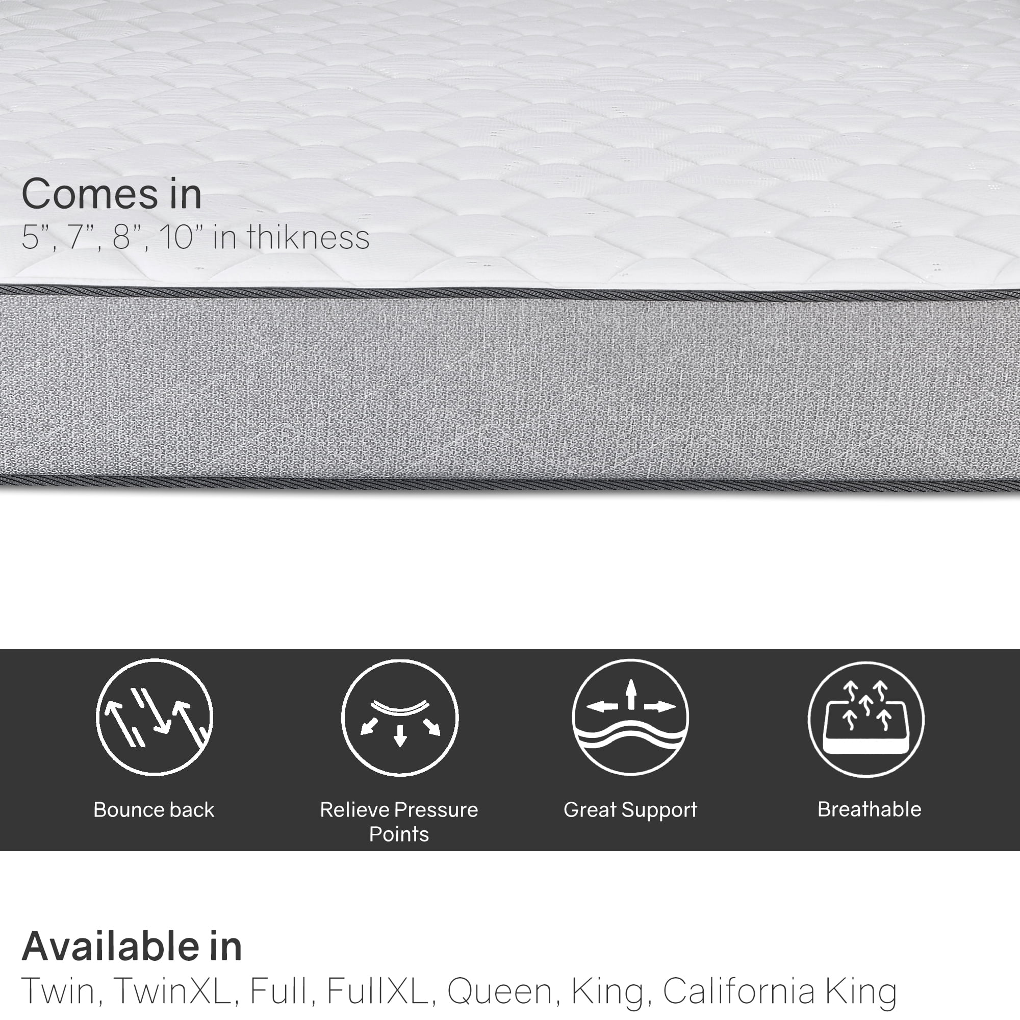 Continental Sleep, 7" Memory Foam Mattress, Good for Kids & Adult, Full, White