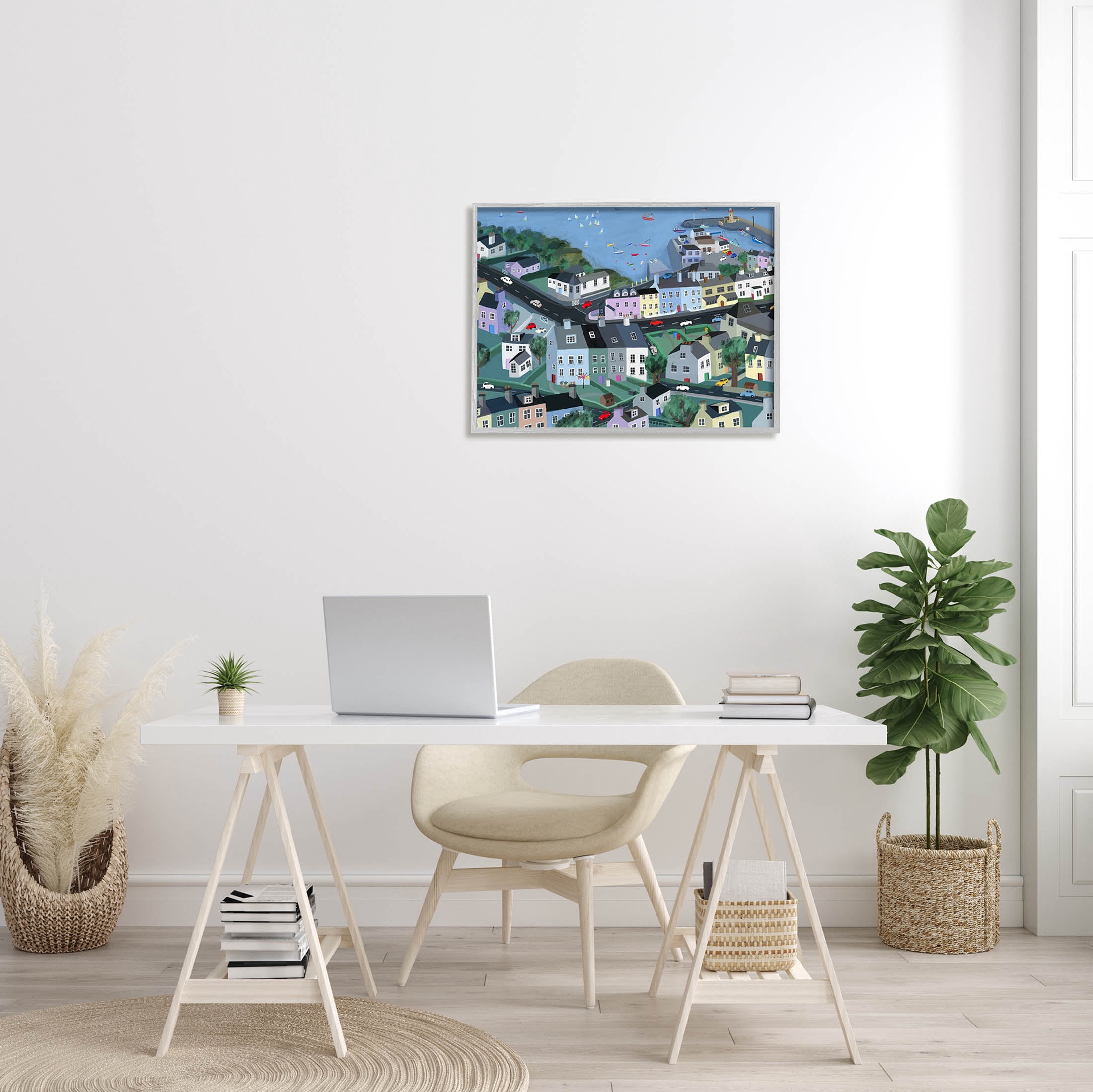 Stupell Industries Port Town Neighborhood Houses Graphic Art Gray Framed Art Print Wall Art, Design by Carla Daly