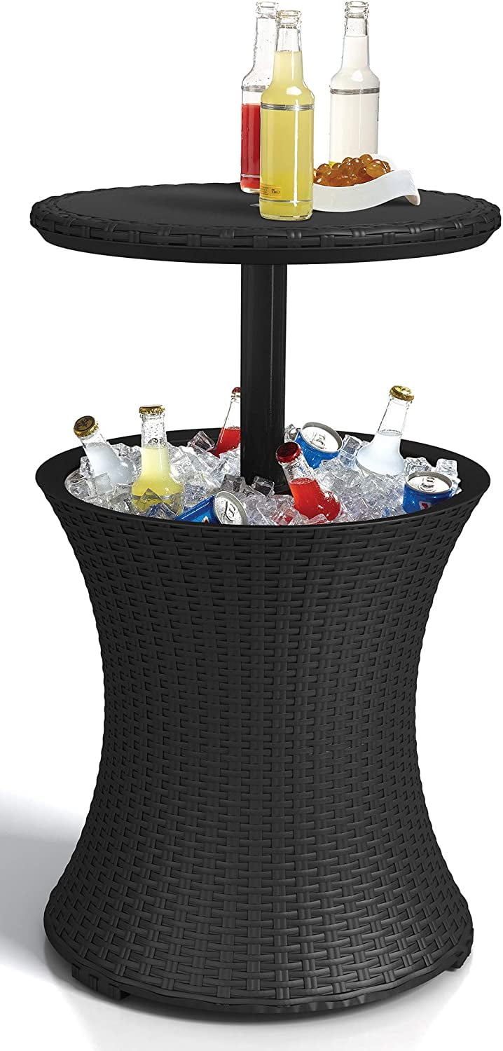 Keter Modern Bar Outdoor Patio Furniture Side Table 7.5 Gallon Beer Wine Cooler 