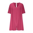thumbnail image 4 of CheerKidz Rompers for Women Summer Casual Short Sleeve Short Jumpsuits V Neck Loose Fit Wide Leg Pants 1 Piece Outfits with Pockets Clothes(Hot Pink,2XL), 4 of 8