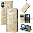 thumbnail image 1 of Funda Cartera FOXDOCK para iPhone 16 Plus , Flip PU con Relieve de Gatos y Perros, Tarjetero y Soporte, 1 of 6