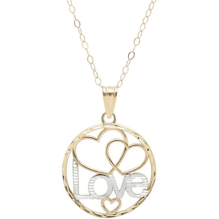 Simply Gold 10kt Yellow Gold with Rhodium Round Open Hearts/Love Pendant, 18