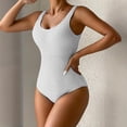 thumbnail image 4 of Women One Piece Swimsuit Solid Ribbed Monokini Swimwear Scoop Neck Low Back Bathing Suit (White,M), 4 of 4