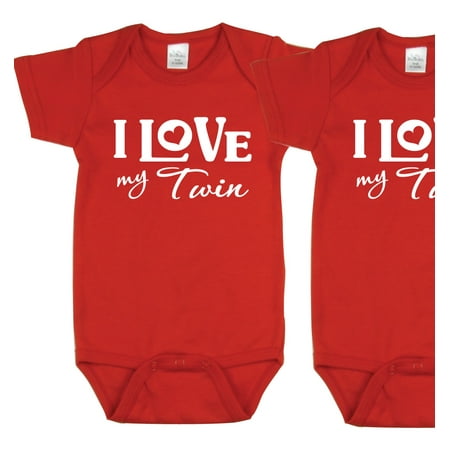

Bodysuit for Twin Girl and Boy Includes 2 Bodysuits 3-6 Month I Love My Twin
