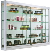 Displays2go Glass Wall Cabinets with LED Lights, Aluminum, Tempered Glass Shelves  Silver (WC606LEDS)