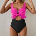 thumbnail image 2 of Women's Swimsuits One Piece Swimsuit Tummy Control Ruffled Bathing Suit V Neck Cutout Swim Suit Tie Back Swimwear Hot Pink L, 2 of 6