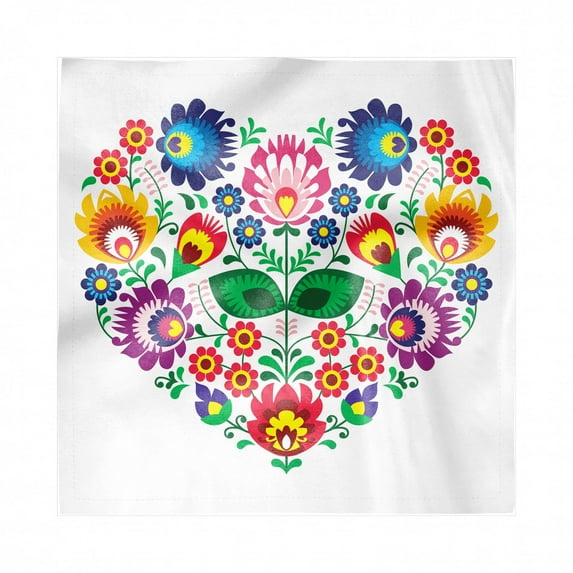 Polish Folk Art Decorative Napkins Set of 4, Folkloric Slav Motif Graphic Shape as Heart with Colorful Spring Flowers, Silky Satin Fabric for Brunch Dinner Party, 12", Multicolor, by Ambesonne