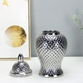 thumbnail image 4 of Jarrón de cerámica moderno BLESIY para jengibre con tapa jarrón con arreglo floral tarro de tallado decoración de escritorio Plata, 4 of 8