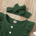 thumbnail image 4 of FRSASU Kids Clothing Baby Kids Girls Sleeveless Ruffle Button Romper jumpsuit+Headband Set Green 80(80), 4 of 9