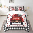 thumbnail image 2 of Manfei Happy Valentine'S Day 7 Pieces Bedding Comforter Set,Red Graffiti Hearts Full Bedding Set,White Black Checkered Fitted Sheet Flat Sheet For Girl,Breathable Home Decor Reversible, 2 of 8