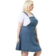 thumbnail image 4 of Women's Plus Size Jeans Suspender Skirt Patch Pocket Side Button Adjustable Strap Denim Overall Dress Blue 1X, 4 of 7
