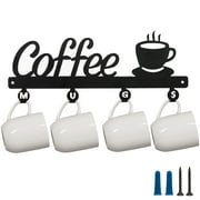 Coffee Bar Decor Sign Coffee Mug Holder Wall Mounted -Coffee Cup Rack Holds 4 Cups, Coffee Sign Mug Hanger, Mug Storage Coffee Signs Made in The USA Metal Coffee Mug Rack