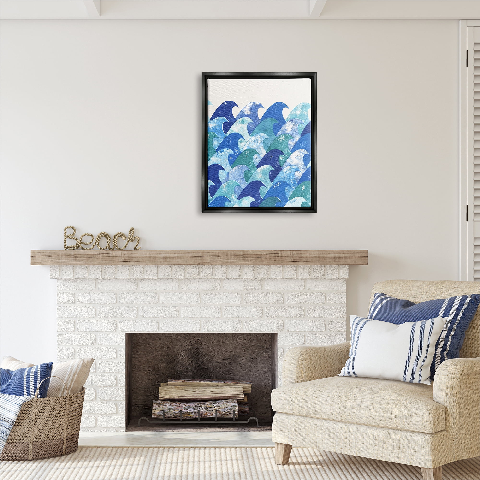 Stupell Industries Abstract Sea Waves Abstract Painting Black Floater Framed Canvas Art Print Wall Art, 25 x 31