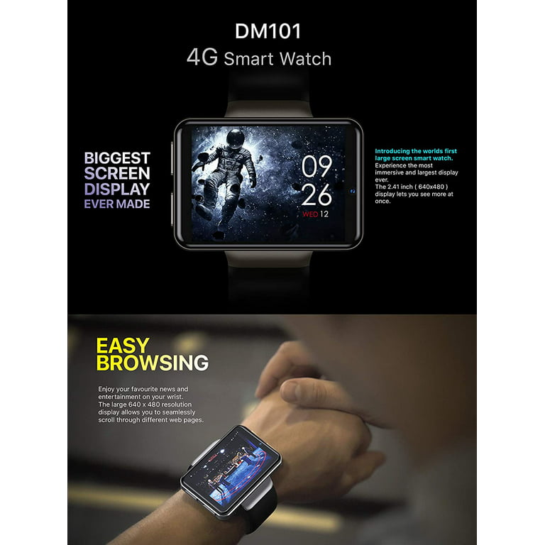 DM101 - Reloj inteligente 4G para hombre, pantalla de 2.41 pulgadas,  Android 7.1, 1 GB, RAM, 16 GB, ROM, 2080 mAh, reloj con identificación  facial