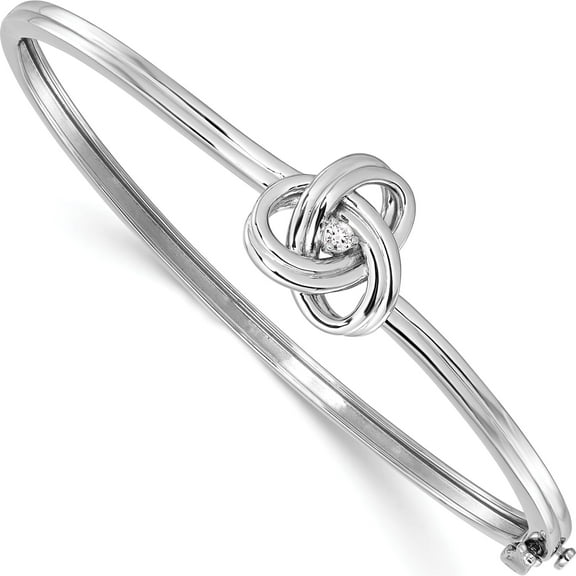Sterling Silver White Ice Rhodium-Plated Diamond Love Knot Hinged Bangle Bracelet (Width 3) (Length 6.75) - Jbsp