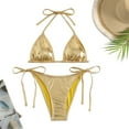 thumbnail image 2 of Women Swimsuits Two Piece Summer Bikini Set with Tie Design Gold Foil Decoration Gold Womens Bathing Suits L, 2 of 3