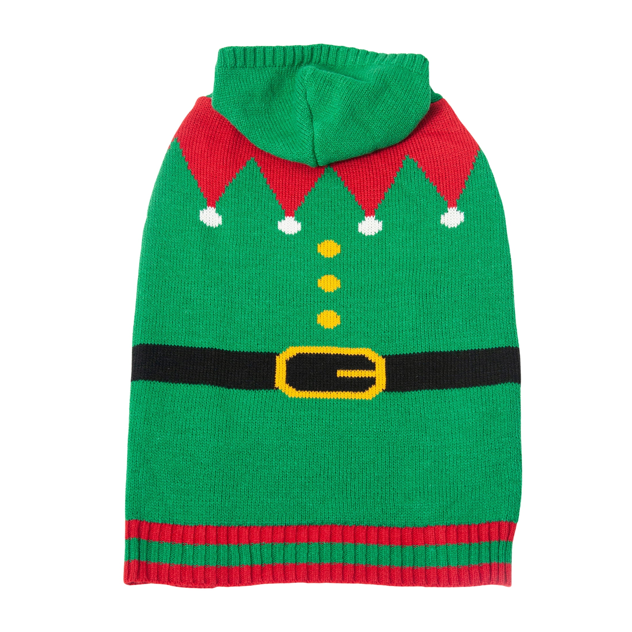 Vibrant Life Holiday Dog Clothes Green Elf with Hood Sweater, Extra Large